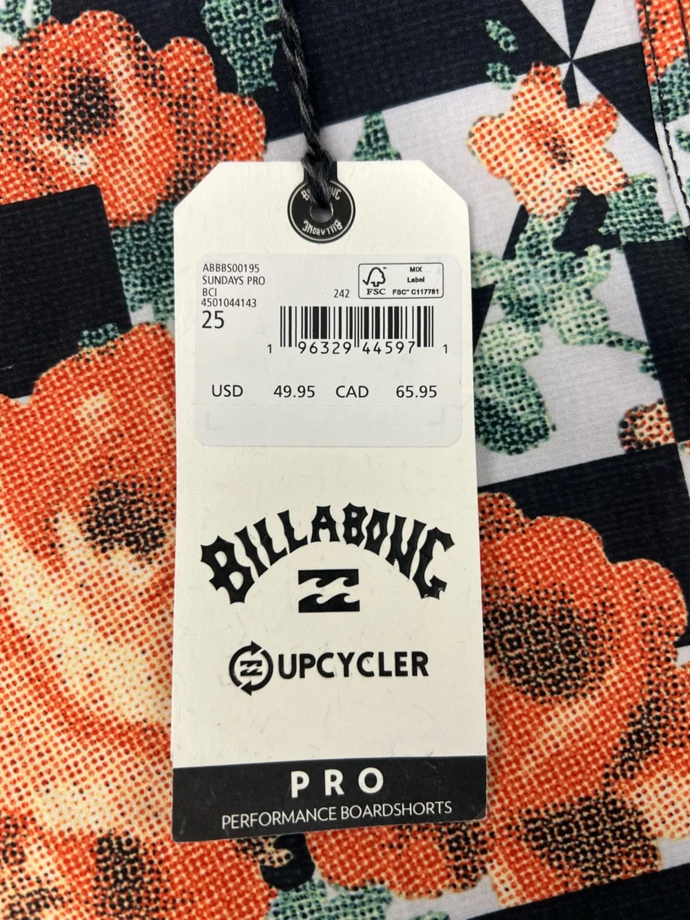 Billabong Black & White Checkerboard Floral Boardshorts - Orange Roses